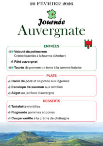 Menu journée auvergnate, le jeudi 26 février 2026